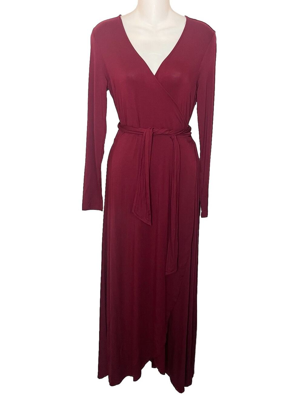 NWT GAP Long Sleeve Maxi True Wrap Rayon Knit Jersey Dress Women’s Sz XS Red
